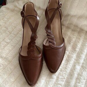 Coutgo women's Block Chunky Heels Brown T Strap  Shoes